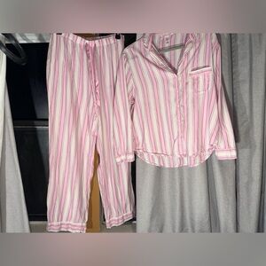 Victoria Secret pink striped two piece Pajamas long sleeve striped size medium